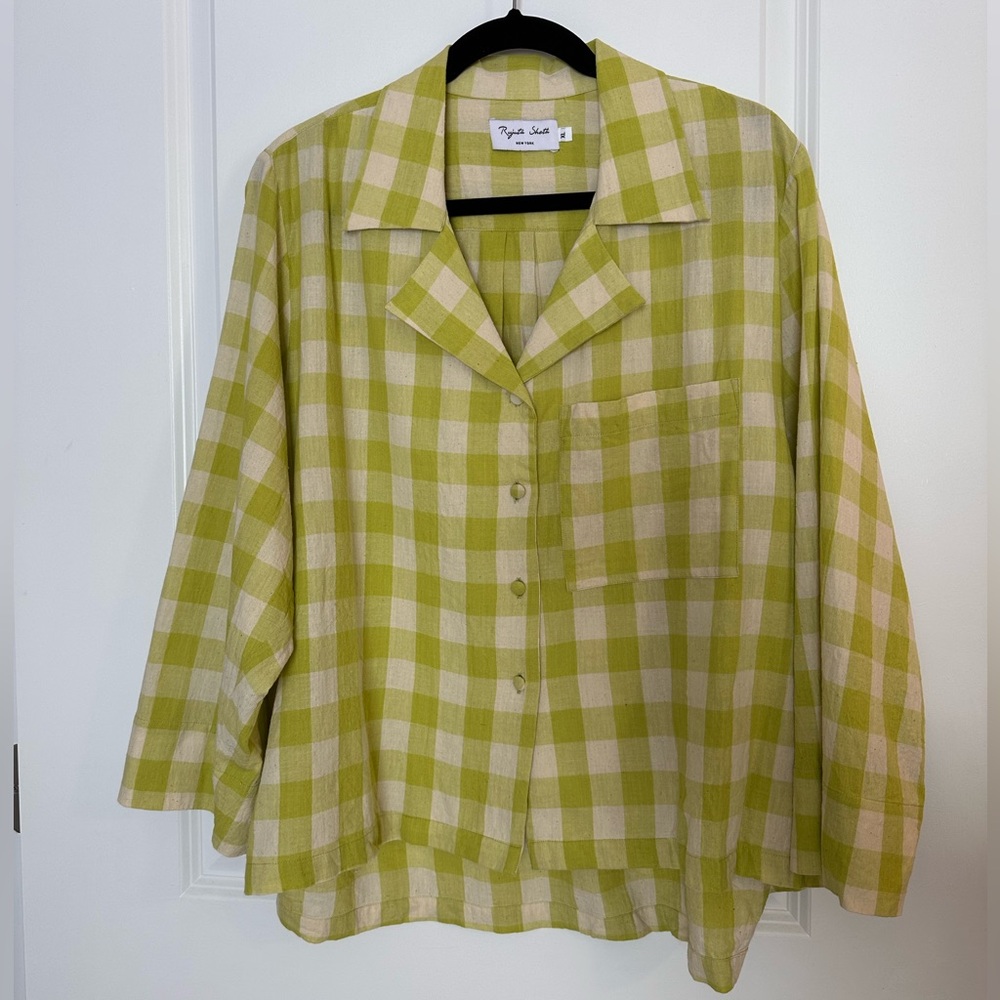 Rujuta Sheth Lime Green and Off White Checkered Shirt, Size XL